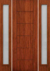 WDMA 66x96 Door (5ft6in by 8ft) Exterior Cherry 96in Contemporary Lines Two Vertical Grooves Single Entry Door Sidelights 1