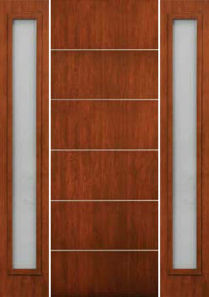 WDMA 66x96 Door (5ft6in by 8ft) Exterior Cherry 96in Contemporary Lines Horizontal Aluminum Bar Single Entry Door Sidelights 1