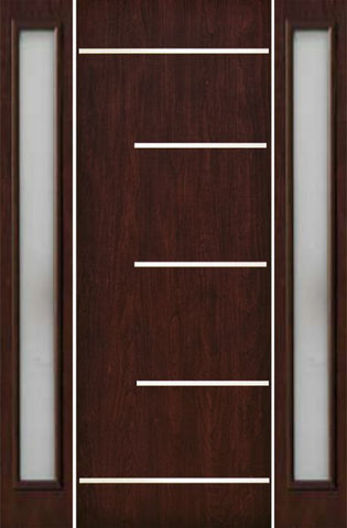 WDMA 66x96 Door (5ft6in by 8ft) Exterior Cherry 96in Contemporary Stainless Steel Bars Single Fiberglass Entry Door Sidelights FC873SS 1