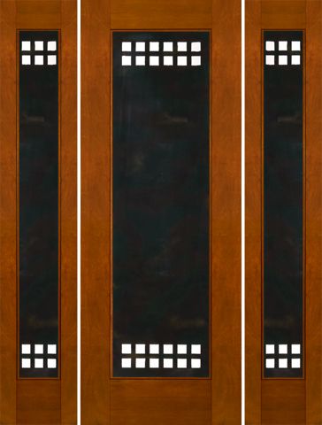 WDMA 66x96 Door (5ft6in by 8ft) Exterior Mahogany 2-1/4in Thick Modern Door Sidelights Heavy Iron Work 1