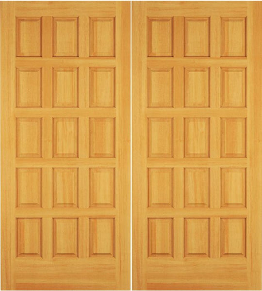 WDMA 68x78 Door (5ft8in by 6ft6in) Exterior Swing Pine Wood 15 Panel Rustic Double Door 1