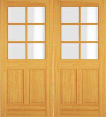 WDMA 68x78 Door (5ft8in by 6ft6in) Exterior Swing Hemlock Wood 1/2 Lite 6 Lite Double Door 1