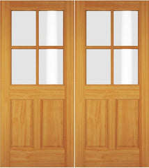 WDMA 68x78 Door (5ft8in by 6ft6in) Exterior Swing Hemlock Wood 1/2 Lite 4 Lite Double Door 1