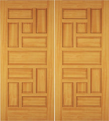 WDMA 68x78 Door (5ft8in by 6ft6in) Exterior Swing Oak Wood 11 Panel Rustic Double Door 1