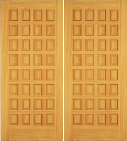 WDMA 68x78 Door (5ft8in by 6ft6in) Exterior Swing Oak Wood 32 Panel Rustic Double Door 1