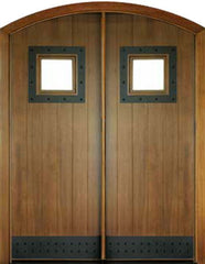 WDMA 68x78 Door (5ft8in by 6ft6in) Exterior Mahogany Aspen Double Door/Arch Top w/ Speakeasy Iron 1