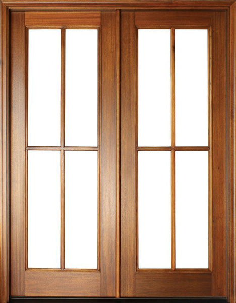 WDMA 68x78 Door (5ft8in by 6ft6in) Patio Mahogany Full View SDL 4 Lite Cross Bars Impact Double Door 1-3/4 Thick 1