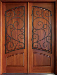 WDMA 68x78 Door (5ft8in by 6ft6in) Exterior Mahogany Aberdeen Solid Panel Double w Burlwood Iron 1