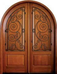 WDMA 68x78 Door (5ft8in by 6ft6in) Exterior Mahogany Pinehurst Solid Panel Double/Round Top w Ansonborough Iron 1