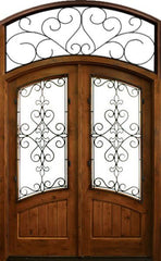 WDMA 68x78 Door (5ft8in by 6ft6in) Exterior Knotty Alder Keowee Gilford Double Door Arch / Transom 1