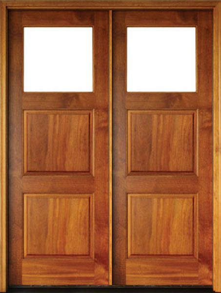 WDMA 68x78 Door (5ft8in by 6ft6in) Exterior Mahogany Full View 1 Lite over 2 Panel Double Door 1