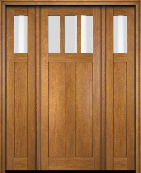 WDMA 68x78 Door (5ft8in by 6ft6in) Exterior Swing Mahogany 3 Horizontal Lite Craftsman Single Entry Door Sidelights 1