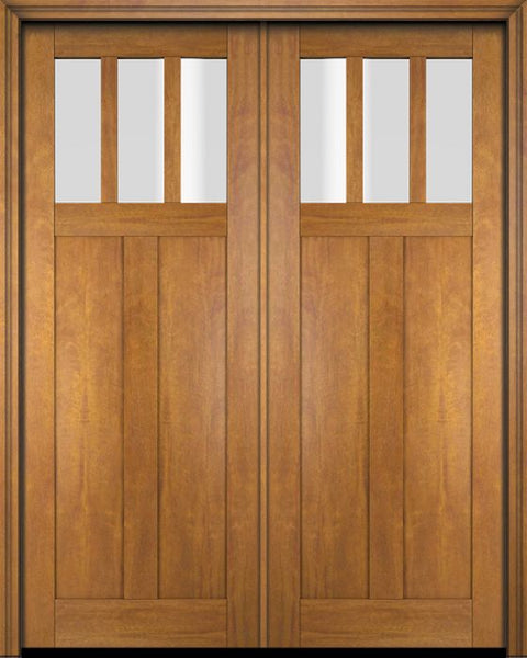 WDMA 68x78 Door (5ft8in by 6ft6in) Interior Swing Mahogany 3 Horizontal Lite Craftsman Exterior or Double Door 1