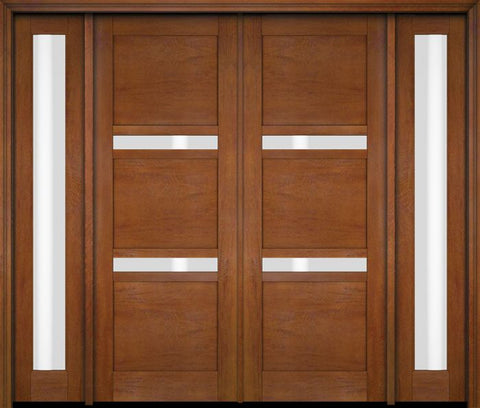 WDMA 68x78 Door (5ft8in by 6ft6in) Exterior Swing Mahogany 132 Windermere Shaker Double Entry Door Sidelights 4