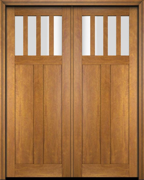 WDMA 68x78 Door (5ft8in by 6ft6in) Exterior Barn Mahogany 4 Horizontal Lite Craftsman or Interior Double Door 1