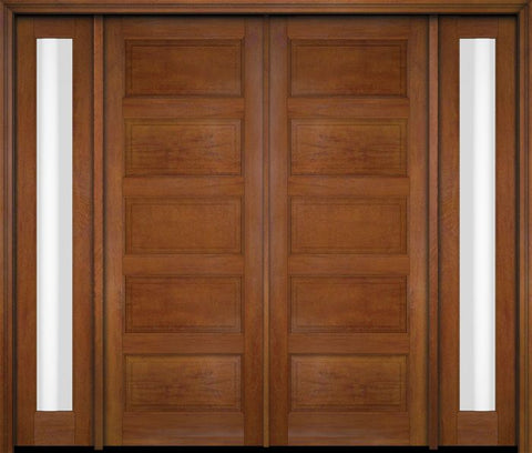 WDMA 68x78 Door (5ft8in by 6ft6in) Exterior Swing Mahogany 5 Raised Panel Solid Double Entry Door Sidelights 4