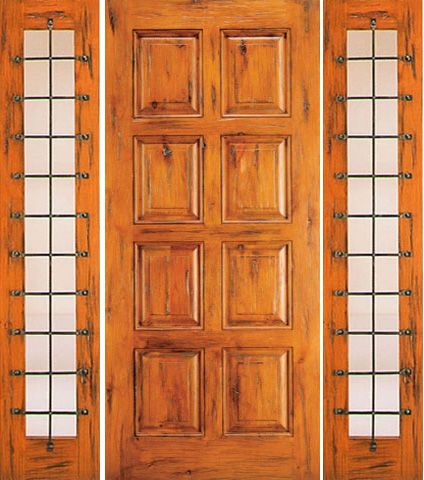 WDMA 68x80 Door (5ft8in by 6ft8in) Exterior Knotty Alder Door with Two Sidelights 8-Panel 1