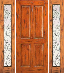 WDMA 68x80 Door (5ft8in by 6ft8in) Exterior Knotty Alder Door with Two Sidelights Prehung 4-Panel 1