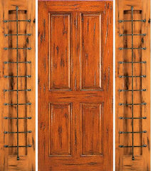 WDMA 68x80 Door (5ft8in by 6ft8in) Exterior Knotty Alder Prehung Door with Two Sidelights 4-Panel 1