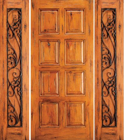 WDMA 68x80 Door (5ft8in by 6ft8in) Exterior Knotty Alder Door with Two Sidelights 8-Panel 1