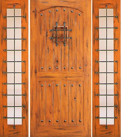 WDMA 68x80 Door (5ft8in by 6ft8in) Exterior Knotty Alder Door with Two Sidelights External Speakeasy 1