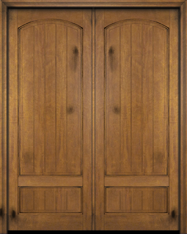 WDMA 68x80 Door (5ft8in by 6ft8in) Interior Swing Mahogany 2 Panel Arch Top V-Grooved Plank Exterior or Double Door 1