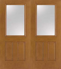 WDMA 68x80 Door (5ft8in by 6ft8in) Exterior Oak Fiberglass Impact Door 1/2 Lite Clear 6ft8in Double 1