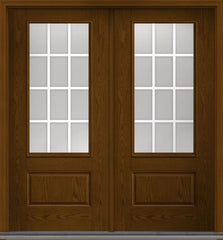 WDMA 68x80 Door (5ft8in by 6ft8in) Patio Oak GBG Flat Wht Low-E 3/4 Lite 1 Panel Fiberglass Exterior Double Door 1