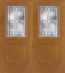 WDMA 68x80 Door (5ft8in by 6ft8in) Exterior Oak Fiberglass Impact Door 1/2 Lite Saratoga 6ft8in Double 1