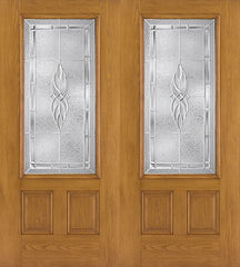 WDMA 68x80 Door (5ft8in by 6ft8in) Exterior Oak Fiberglass Impact Door 3/4 Lite Kensington 6ft8in Double 1