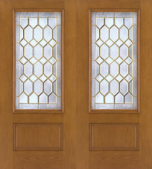 WDMA 68x80 Door (5ft8in by 6ft8in) Exterior Oak Fiberglass Impact Door 3/4 Lite Crystalline 6ft8in Double 1