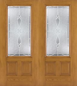 WDMA 68x80 Door (5ft8in by 6ft8in) Exterior Oak Fiberglass Impact Door 3/4 Lite Blackstone 6ft8in Double 1