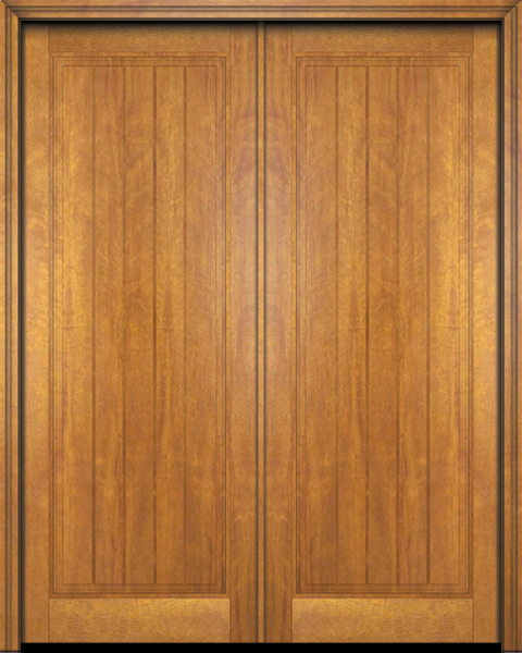 WDMA 68x84 Door (5ft8in by 7ft) Exterior Barn Mahogany Rustic-Old World Home Style 1 Panel V-Grooved Plank or Interior Double Door 1