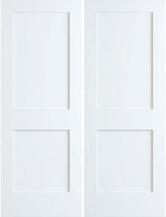 WDMA 68x96 Door (5ft8in by 8ft) Interior Swing Pine 96in Primed 2 Panel Shaker Double Doors | 4102E 1