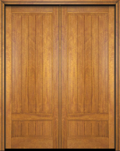 WDMA 68x96 Door (5ft8in by 8ft) Exterior Barn Mahogany 2 Panel V-Grooved Plank Rustic-Old World Home Style or Interior Double Door 1