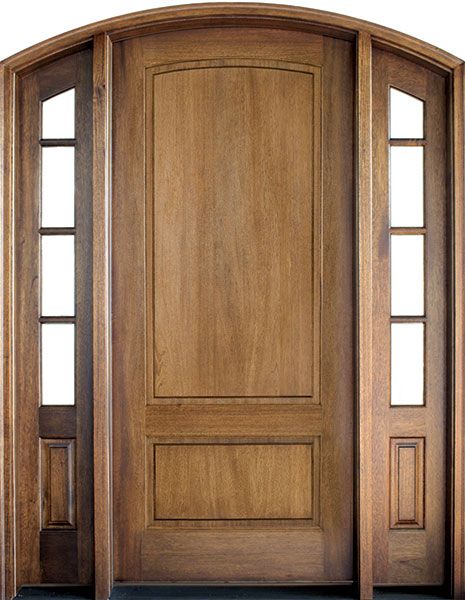 WDMA 70x96 Door (5ft10in by 8ft) Exterior Swing Mahogany Trinity 2 Panel Single Door/2 TDL Sidelight Arch Top 1