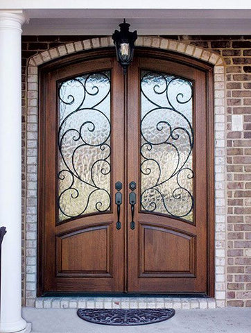 WDMA 72x108 Door (6ft by 9ft) Exterior Mahogany 96in Aberdeen Impact Double Door/Arch Top w Burlwood Iron 2