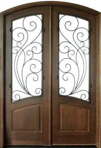 WDMA 72x108 Door (6ft by 9ft) Exterior Mahogany Aberdeen Impact Double Door/Arch Top w Redwood Iron 1