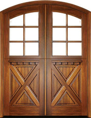 WDMA 72x108 Door (6ft by 9ft) Exterior Mahogany Craftsman Crossbuck 6 Lite Double Door/Arch Top 1