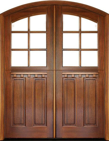 WDMA 72x108 Door (6ft by 9ft) Exterior Mahogany Craftsman 2 Panel Vertical 6 Lite Double Door/Arch Top 1