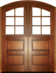 WDMA 72x108 Door (6ft by 9ft) Exterior Mahogany Craftsman 2 Panel Horizontal 6 Lite Double Door/Arch Top 1