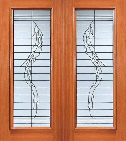 WDMA 72x84 Door (6ft by 7ft) Exterior Mahogany Weeping Willow Branches Beveled Glass Double Door Full lite 1