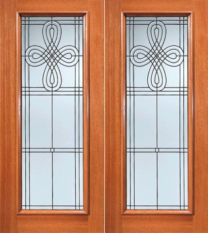 WDMA 72x84 Door (6ft by 7ft) Exterior Mahogany Celtic Design Beveled Glass Double Door Full lite 1