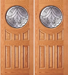 WDMA 72x84 Door (6ft by 7ft) Exterior Mahogany Entry Wood 6 Panel Moulding Circle Modern Double Door 1