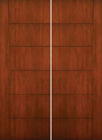 WDMA 72x96 Door (6ft by 8ft) Exterior Cherry 96in Contemporary Lines Single Vertical Grooves Double Fiberglass Entry Door 1