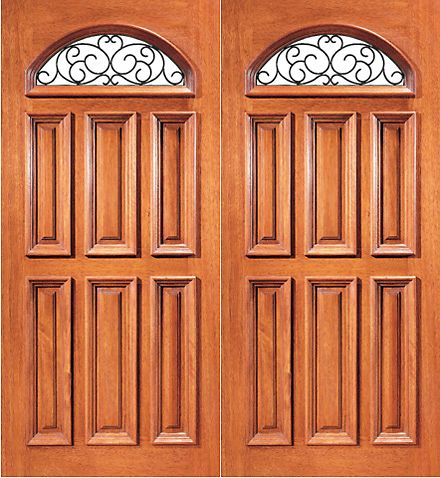 WDMA 72x96 Door (6ft by 8ft) Exterior Mahogany Camber Lite External Double Door with Ironwork 1