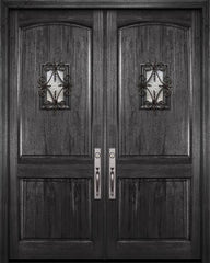 WDMA 72x96 Door (6ft by 8ft) Exterior Mahogany 36in x 96in Double Arch 2 Panel V-Grooved DoorCraft Door with Speakeasy 1