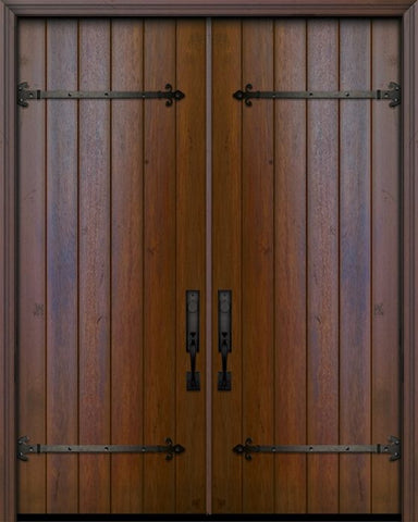 WDMA 72x96 Door (6ft by 8ft) Exterior Swing Mahogany 36in x 96in Double Square Top Plank Portobello Door with Straps 1