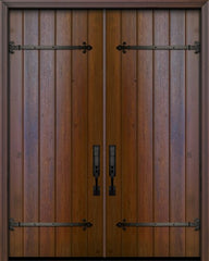 WDMA 72x96 Door (6ft by 8ft) Exterior Swing Mahogany 36in x 96in Double Square Top Plank Portobello Door with Straps 1