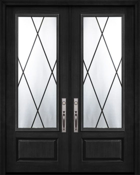 WDMA 72x96 Door (6ft by 8ft) Exterior Cherry Pro 96in Double 1 Panel 3/4 Lite Sandringham Door 1